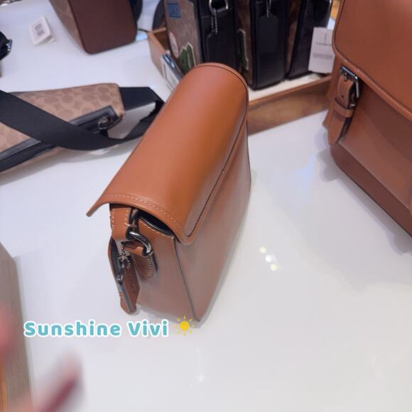 NWT Coach CDB62 Leather Sullivan Leather Flap Crossbody Gunmetal/Tan - Picture 6 of 8